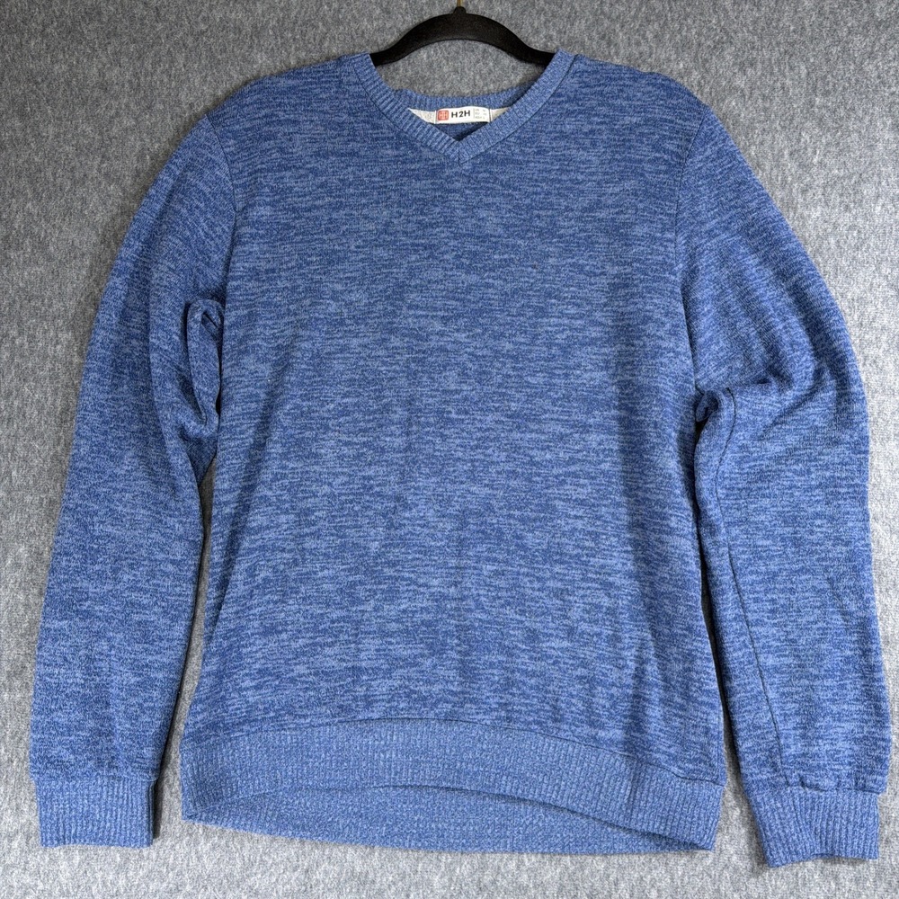 H2H Sweater Men's Size M Blue V-Neck Long Sleeve Knit Pullover
